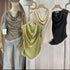 Satin Cowls Neck Sleeveless Shell Decor Tops